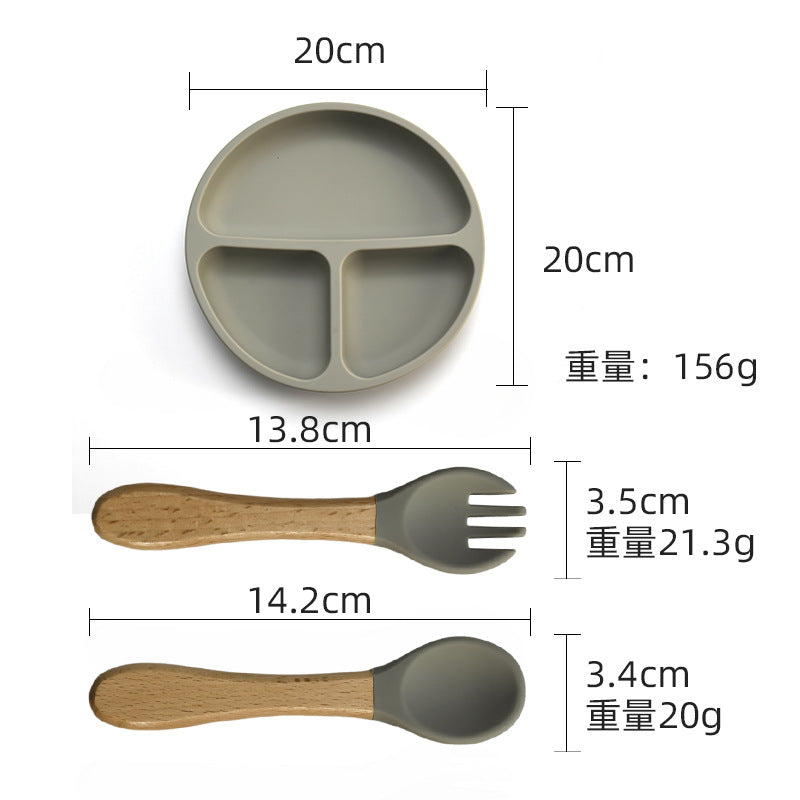 Food grade silicone infant plate fork spoon complementary food tableware preschool children eating silicone tableware set custom