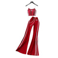 Spicy girl style red camisole two-piece set: double-stripe high-waisted flare pants - trendy summer outfit for women