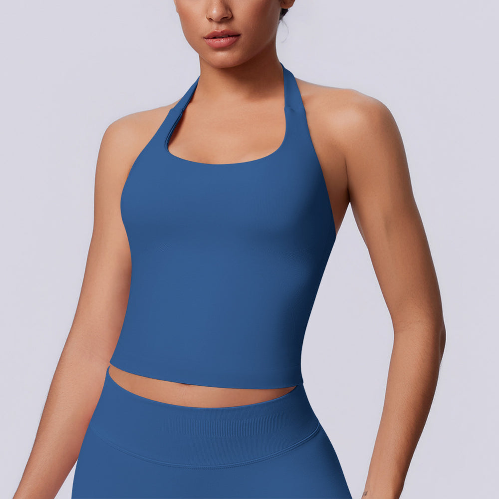 new arrival square collar halter beautiful strap chest pad high elastic long vest running fitness yoga sports seamless vest