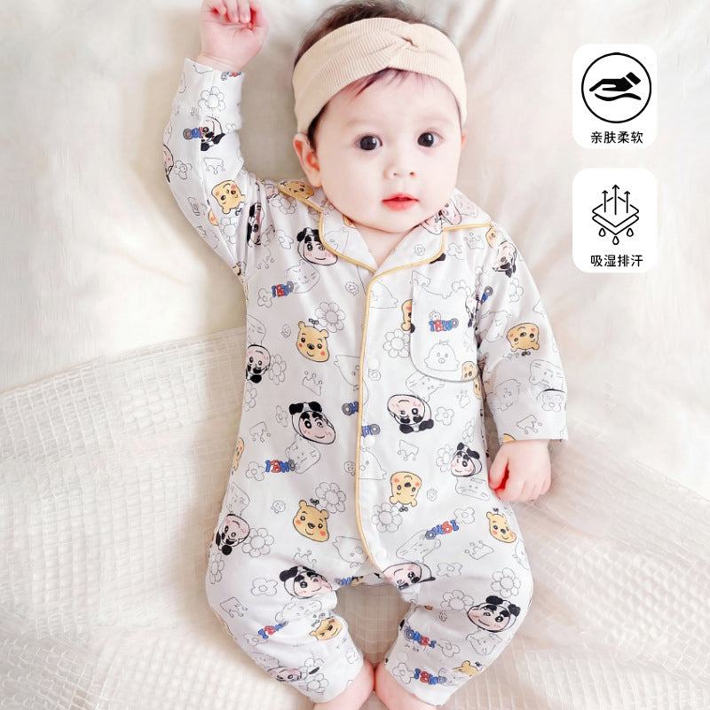 Infant romper - summer lightweight, class a, long sleeve, turn-down collar, newborn air conditioning suit, baby crawling suit for boys and girls