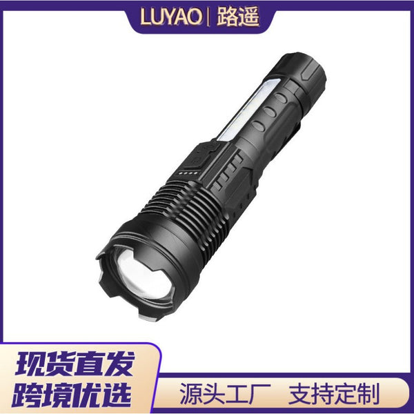 New flashlight white laser flashlight A76 outdoor multi-function light P50 with side light red and blue warning light