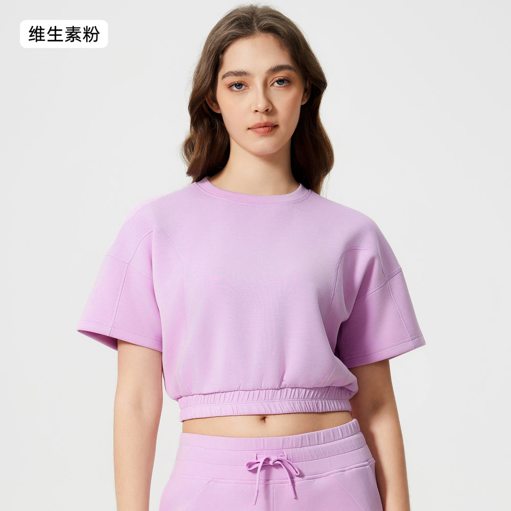 Women's summer casual activewear set: cloud-like air layer, loose fit, slimming, solid color, fashionable fitness yoga two-piece outfit