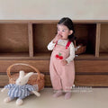 Autumn cherry two-piece overalls set - girls' outfit, new cartoon style, korean fashion, cute baby