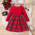 Christmas outfit: new plaid long-sleeve bow dress for girls, toddler to mid-sized children, holiday party formal dress