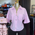 European and american cross-border women's fashion:  autumn new arrival - elegant turn-down collar, solid color, pocket, button-down, designer short-sleeve shirt