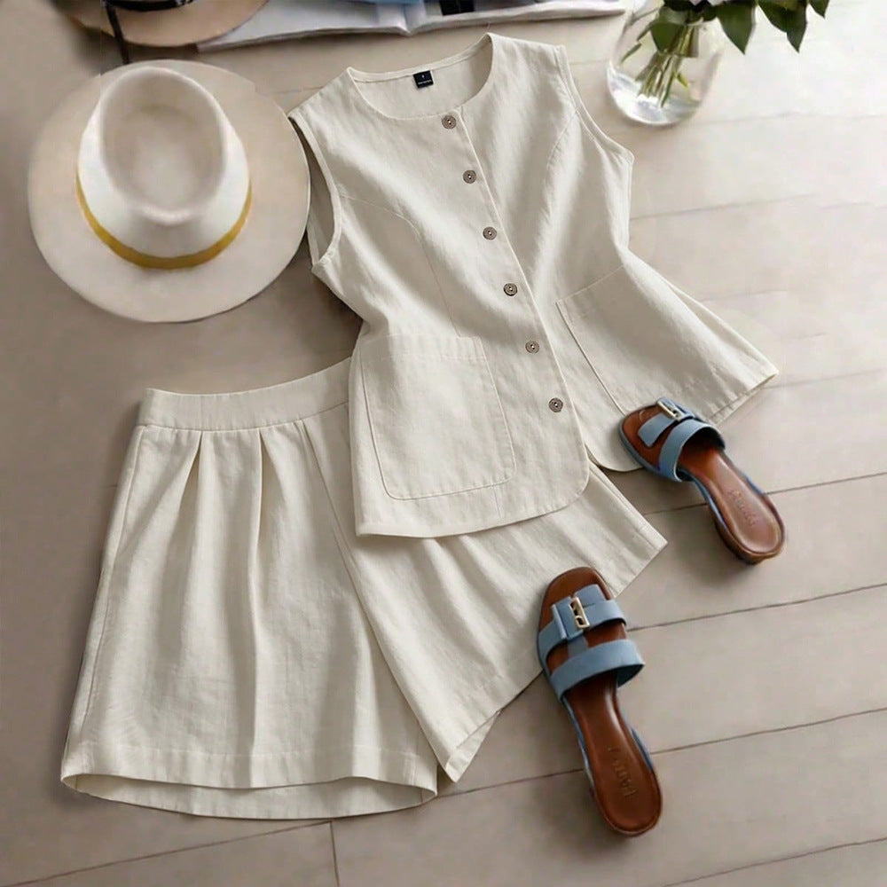 fashion  summer new striped sleeveless top + shorts set - commute & casual two-piece outfit