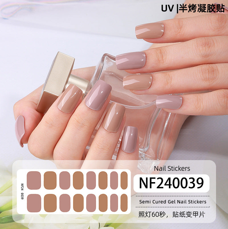 Zhengxiang new semi-cured gel nail art sticker solid color pure green onion gel UV nail sticker simple baking lamp gel nail art