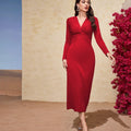 cross-border women's fashion french chic dress - spring/summer v-neck slimming red midi dress