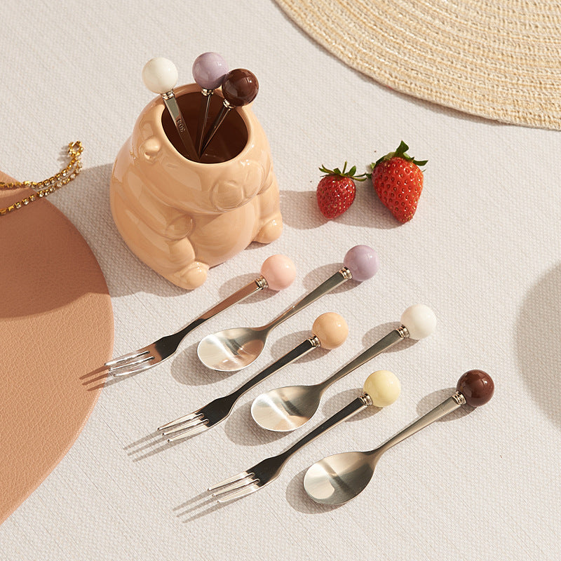 Cream style capybara ceramic fruit fork suit afternoon tea fruit fork spoon restaurant cafe fork spoon wholesale