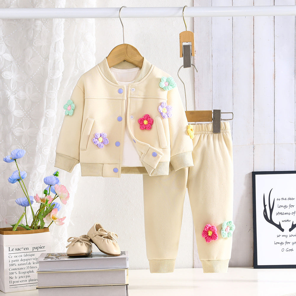 baby girl two-piece outfit: casual cute floral print long sleeve sweatshirt and pants set