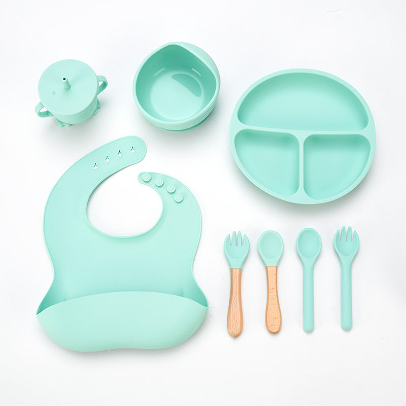 Cross-border new product baby silicone tableware set complementary food eight-piece set food grade infant complementary food silicone tableware