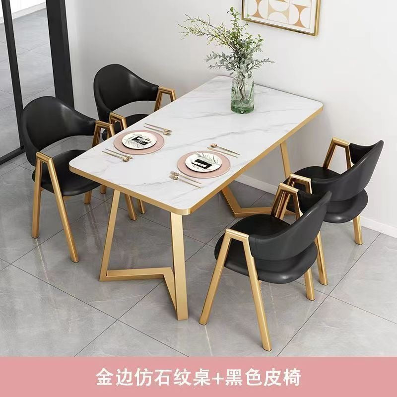 Nordic light luxury negotiation table and chair combination milk tea shop imitation rock slab rectangular in stock reception table and chair combination dining table and chair