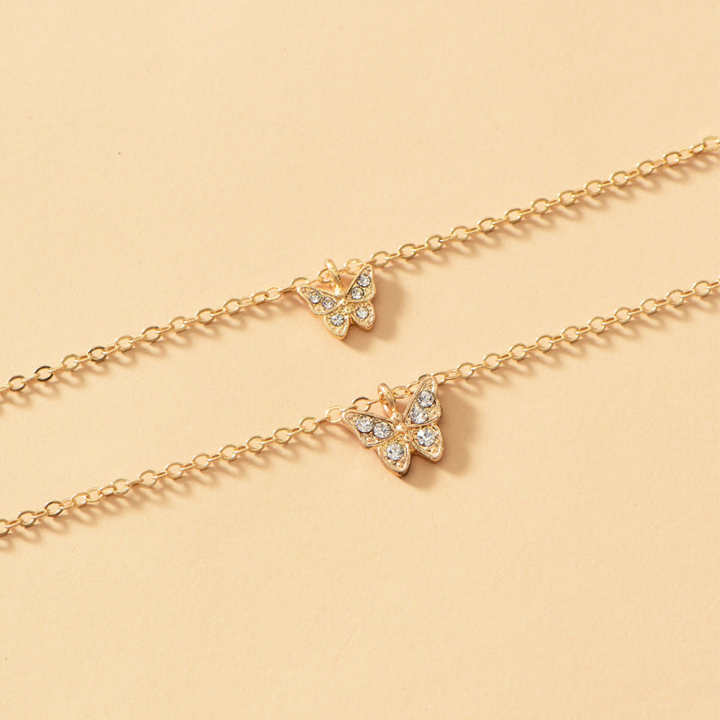 Double layer butterfly necklace wholesale european and american cross-border jewelry simple small diamond design pendant fashion clavicle chain women's short style