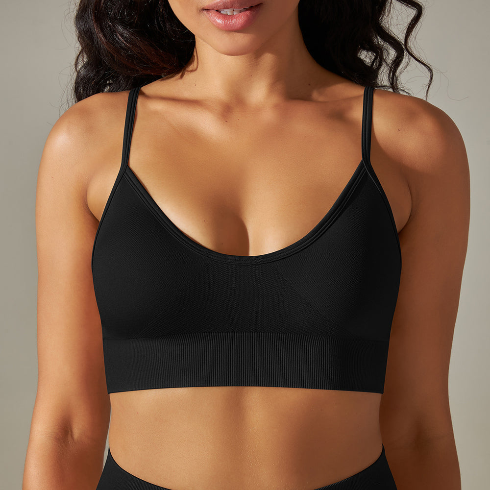 seamless peach beautiful back five-piece set pure color high waist tight jacquard beautiful back bra vest yoga pants suit