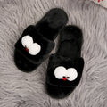 Cartoon cotton slippers for women, autumn and winter outerwear, 2024 new style, flat bottom glasses, large size fleece-linedheattech fur slippers for women