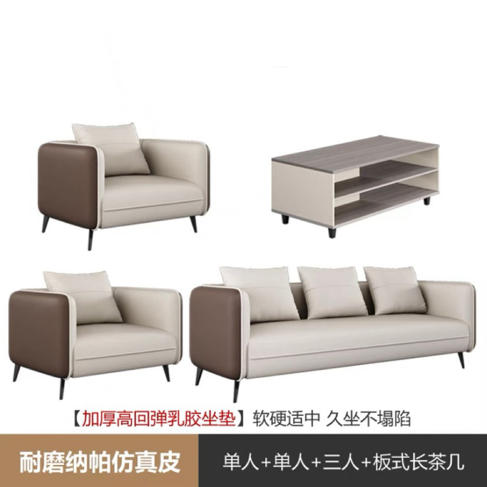 Business reception area, meeting & negotiation zone, executive office: genuine leather office sofa & coffee table set with latex cushion accessories