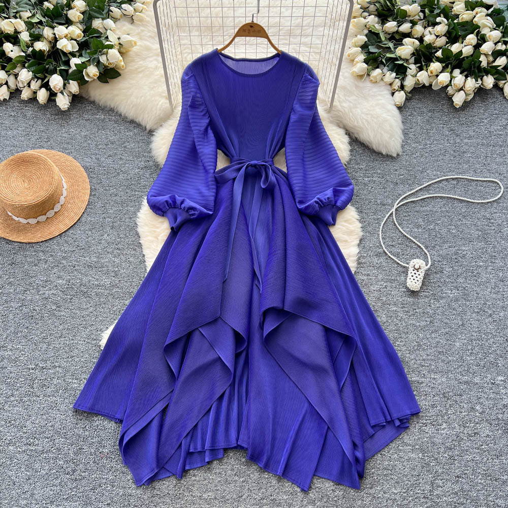 Miya pleated european and american dress women's  new arrivalsense of design asymmetrical strap waist pleated draped long skirt