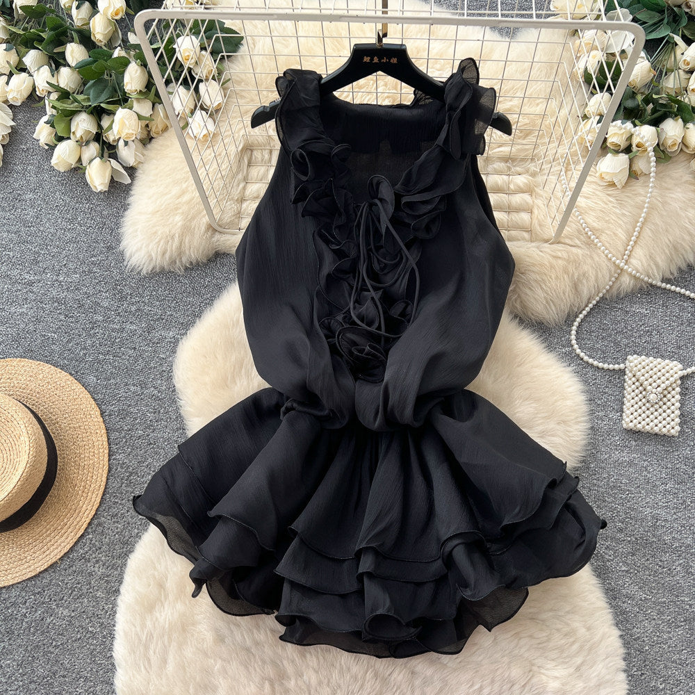 French sweet style pink ruffle sleeveless dress - women's summer, skin-friendly, breathable, ladylike, slimming, vacation dress