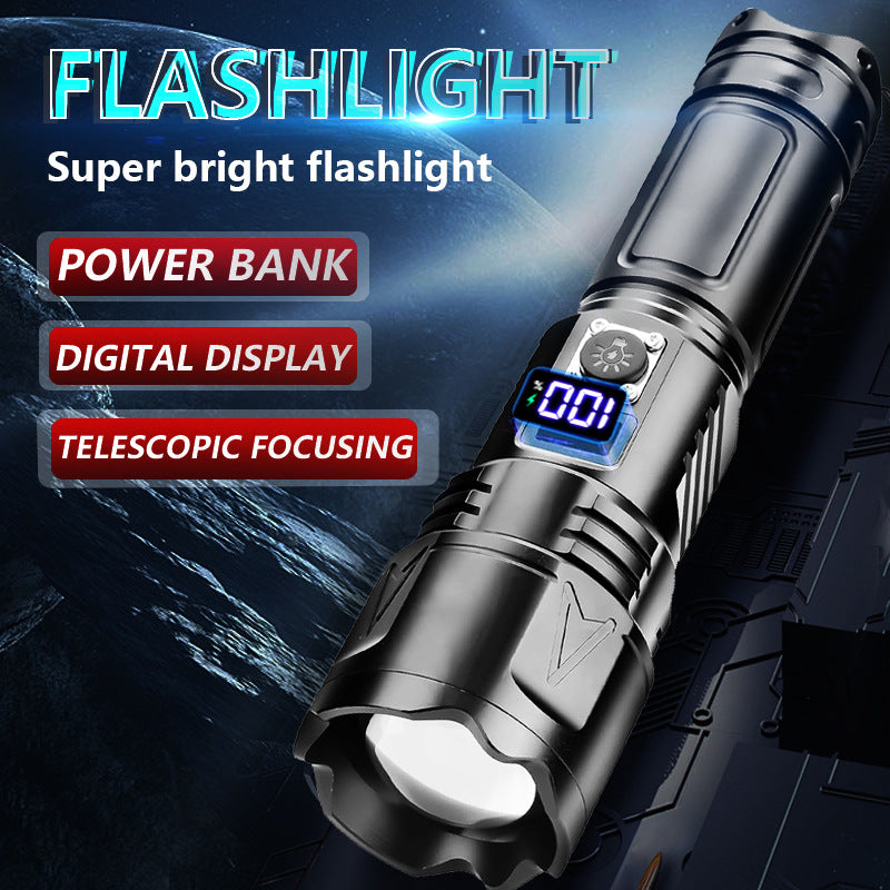 Cross-border Douyin strong light long-distance digital display flashlight outdoor charging super bright flashlight emergency flashlight factory wholesale