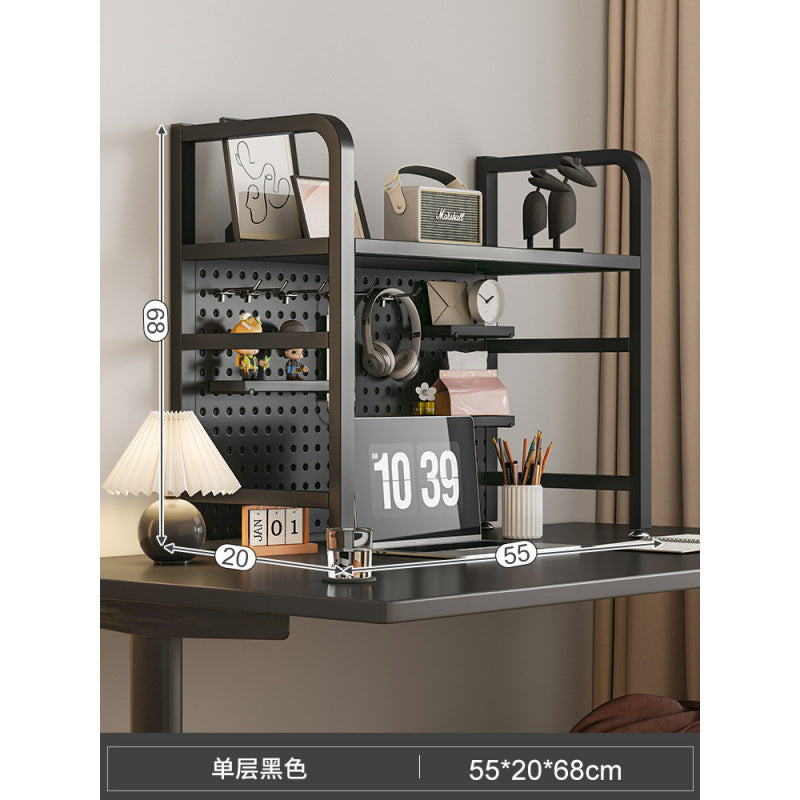 Desktop hole board wrought iron bookshelf, table shelf, dormitory layered storage rack, desk household finishing rack