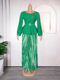 african women's plus size embroidered & beaded dress -  chic commute two-piece pleated skirt set