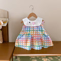 Girls' plaid dress - sleeveless round neck summer korean style - baby girl cartoon lapel tank dress - children's dress