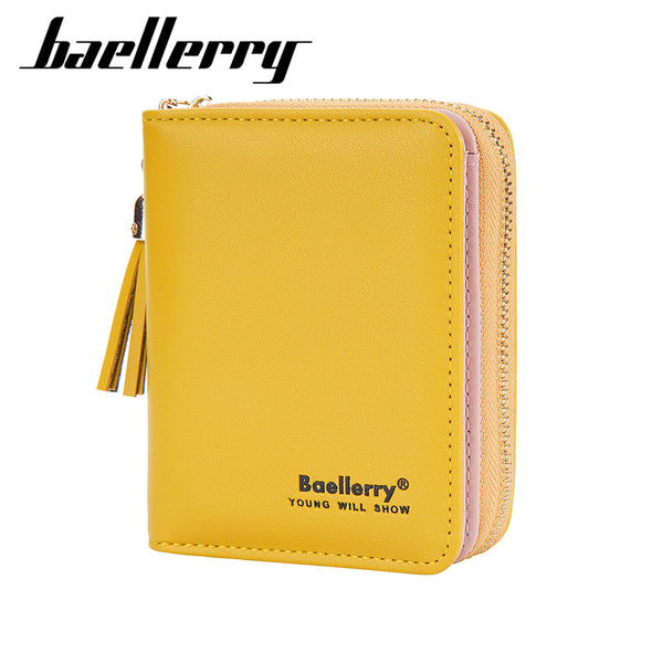 Baellerry's new women's short wallet, Korean version of fashion organ buckle card bag, fringed zipper change bag