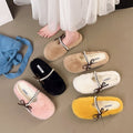Plus size fairy style pearl half-sole flat slippers -  autumn korean style warm lazy bowknot fuzzy slippers