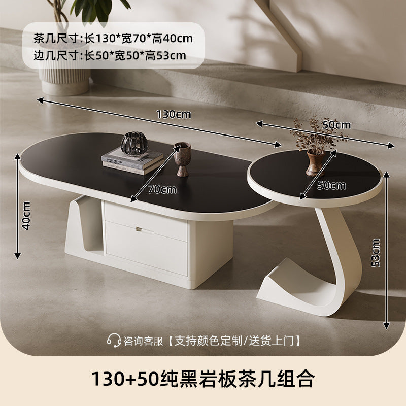 living room home small apartment coffee table oval slate storage solid walnut wood mid-century style with drawer