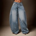 Fashionjeans women's high waist large arc wide leg mop pants distressed split stitching niche style denim pants