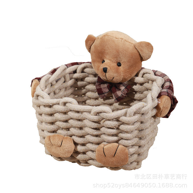 Cosmetics storage box Bear cotton rope woven storage basket Storage basket Skin care product storage finishing box Simple spot