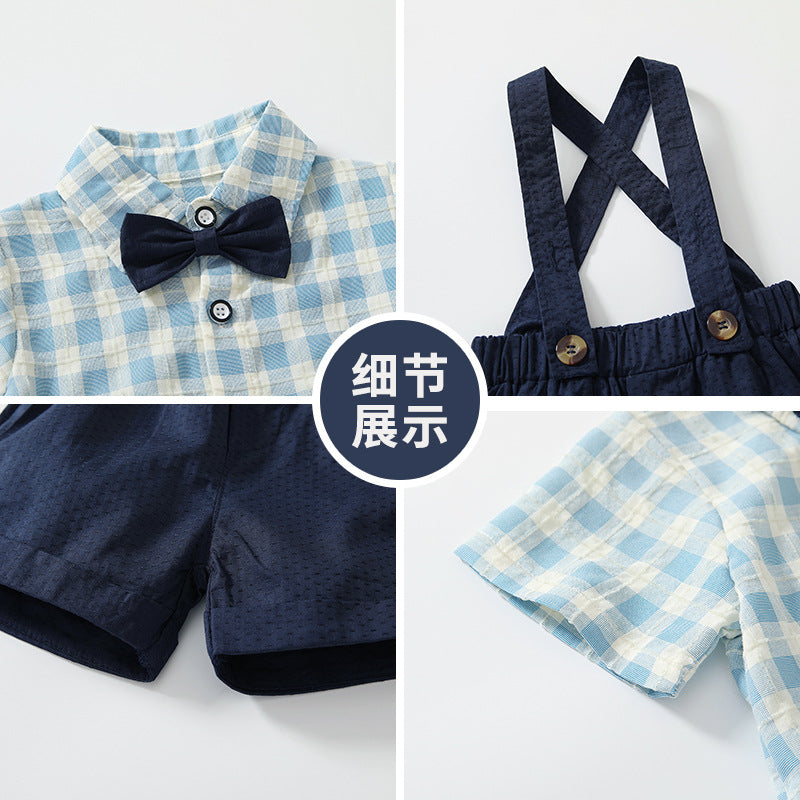 Children's performance clothing, baby boy summer short-sleeved suit, infant gentleman bow tie, handsome kidspopulartwo-piece set