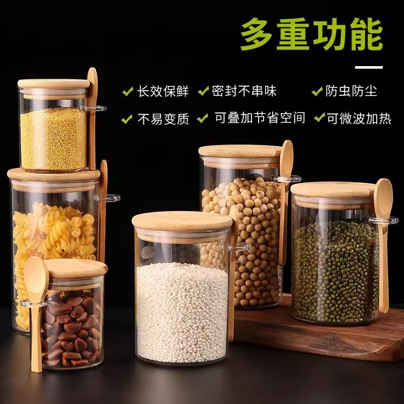 Glass airtight jars for dried fruits, seasonings, and kitchen storage – tea, spice, and grain containers – transparent storage jars