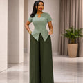 European and american cross-border women's fashion  summer new arrival: elegant commute slim-fit short sleeve top and wide-leg trousers casual set
