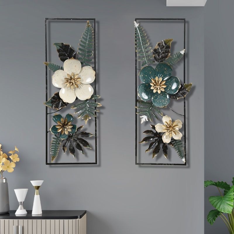 Hallway artificial metal floral wall decor, living room background wall ornament, study room southeast asian handmade iron floral hanging decoration