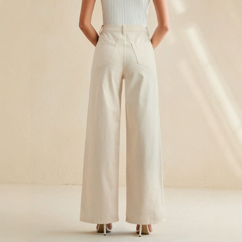 Off-white hollow-out embroidered wide-leg jeans - women's high-waisted slimming straight-leg denim pants - premium quality for cross-border e-commerce