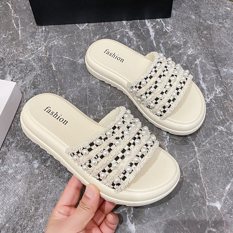 Summernew arrivalfairy small fragrant slippers women's ins trendy outwear one-line slippers soft bottom lightweight sandals thick sole