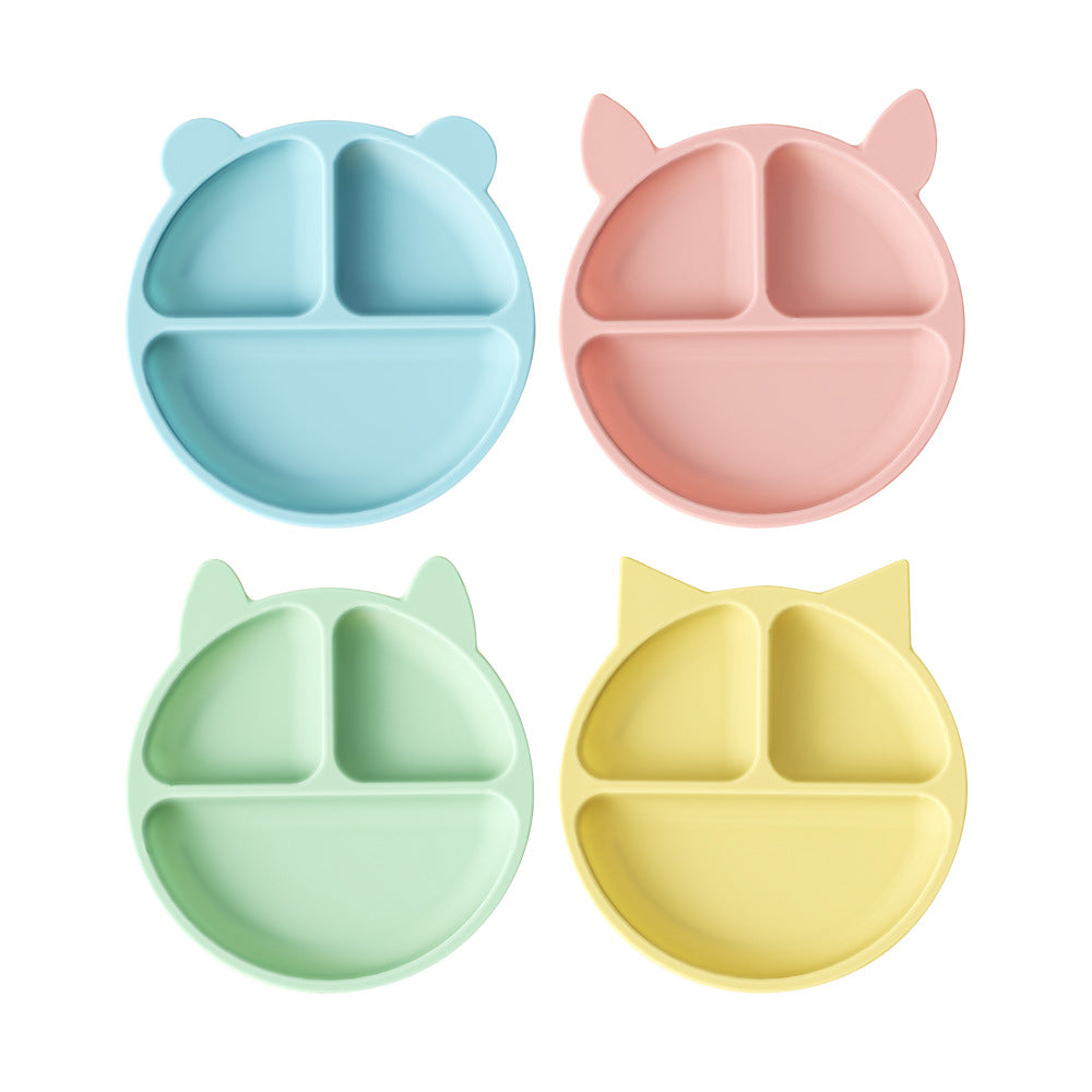 Children's dinner plate, baby eating, silicone bowl, infant food supplement bowl, suction cup type grid plate, mother and baby products tableware