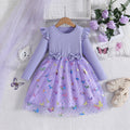 new mesh girl's spring/autumn butterfly print puffy princess dress - long sleeve girls' dress