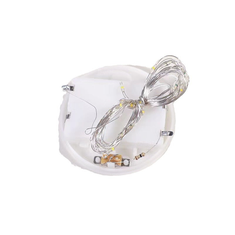 LED round battery box, disc copper wire light string, round wood base process, eternal flower glass gift decorative light string