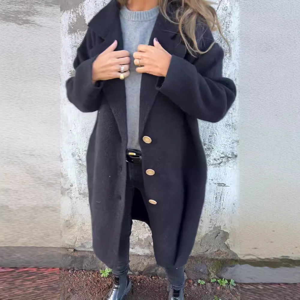 2024 new amazon women's fall/winter lapel long sleeve casual wool blend coat