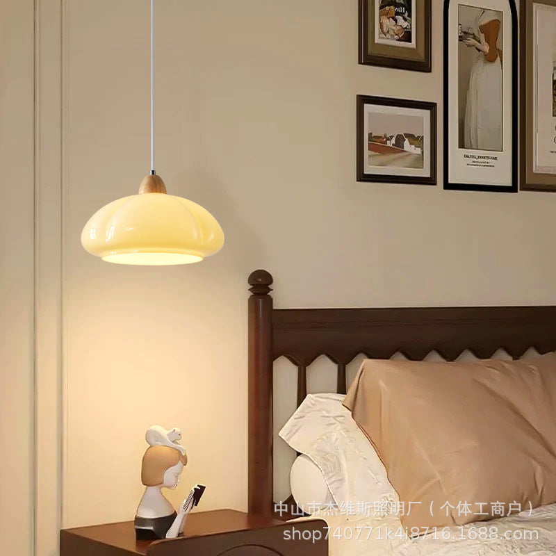 Used retro pumpkin pendant light - solid wood single head small chandelier - hotel, b&b, bedside, bar ambiance decoration