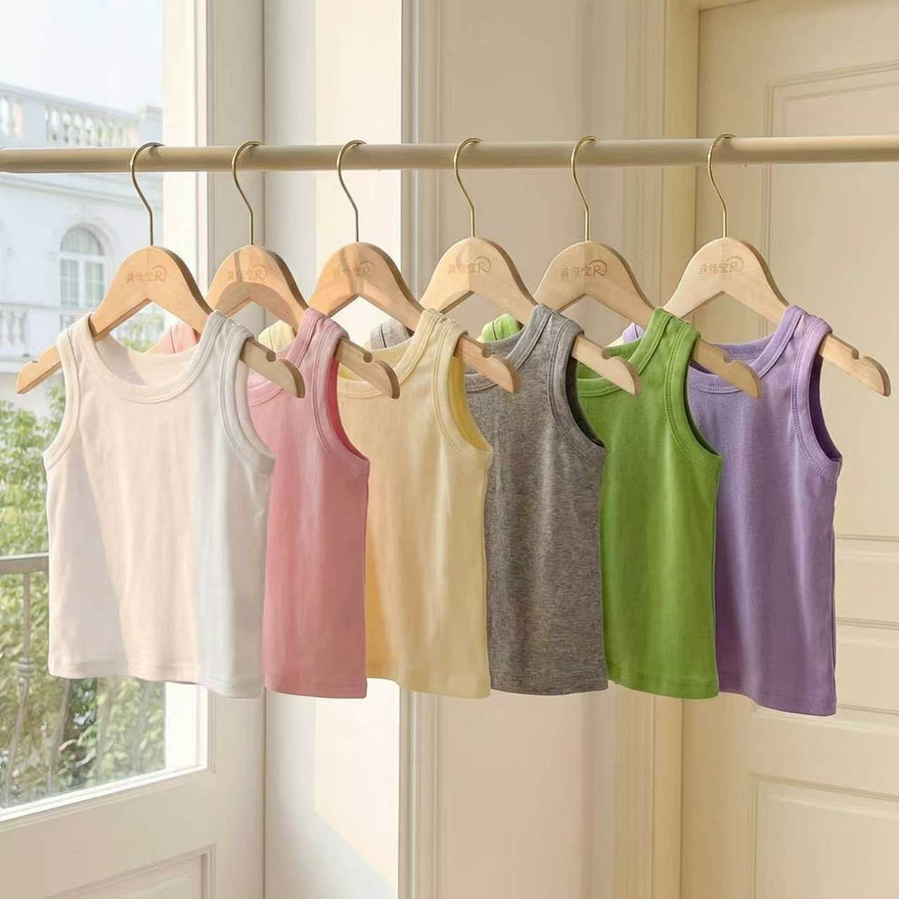 Kids' 100% cotton tank top - new summer collection: solid color, skin-friendly, sleeveless top for boys and girls. perfect for loungewear, sleepwear, and wholesale children's clothing