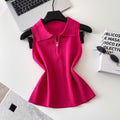 K-style lapel half-zip sleeveless knitting vest women's spring summer light mature style casualpullover knitting shirt multi-color