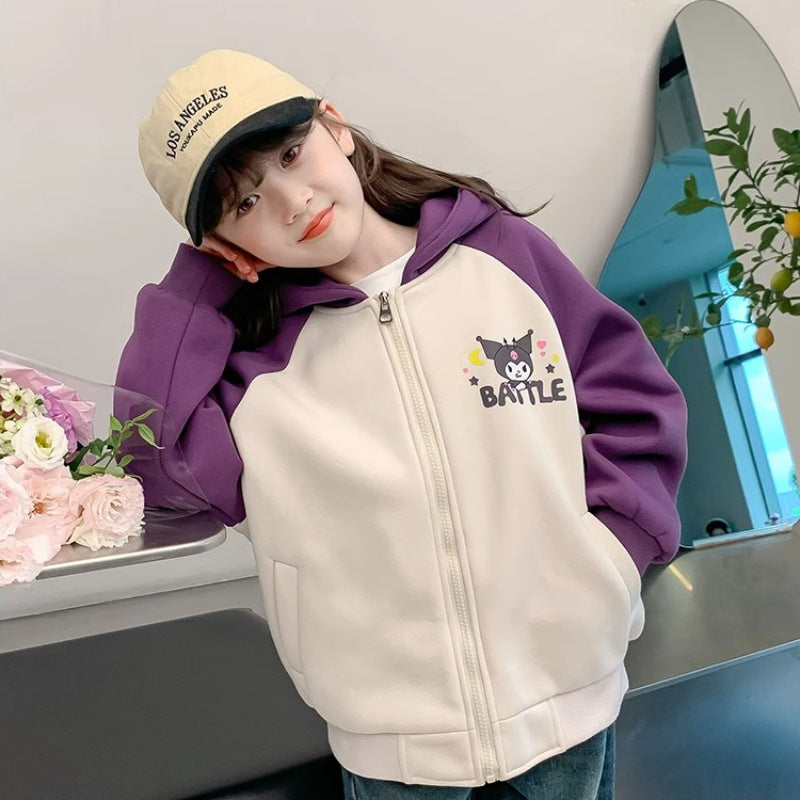 Girls' spring/autumn jacket - new cartoon design, stylish kids' spring hooded sweatshirt, casual outerwear for little girls