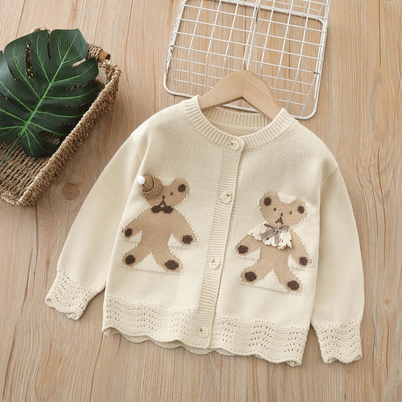 Girls' knit cardigan sweater -  autumn/winter new collection - "maillard" color series knit top