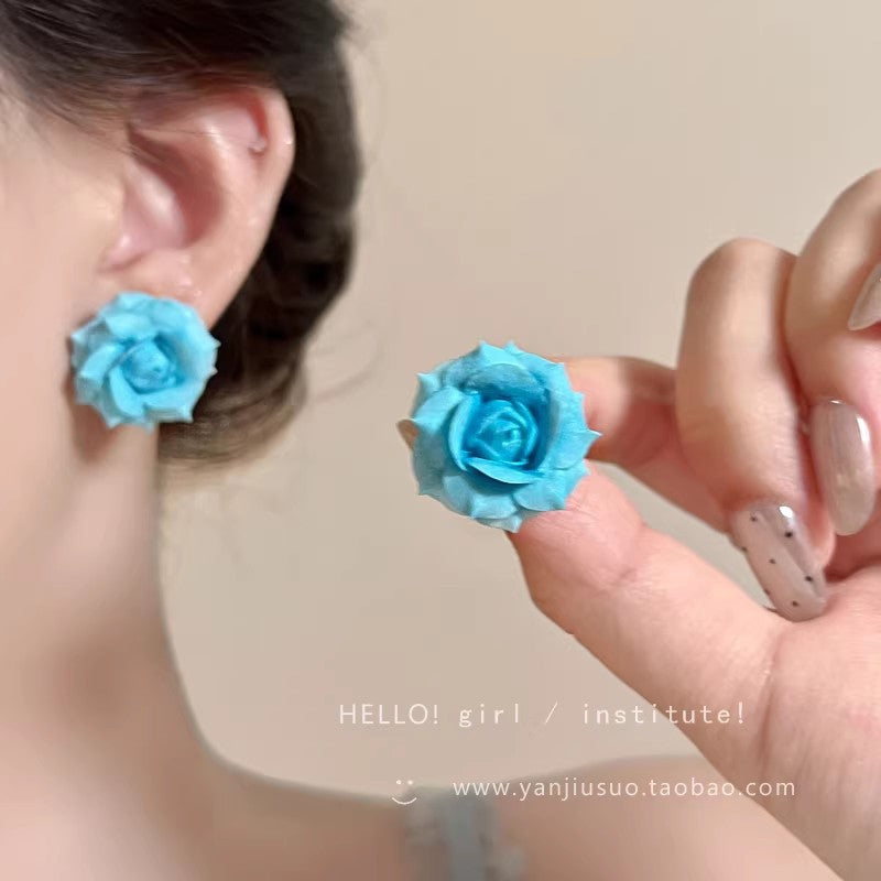 Spring/summer gentle color gradient floral earrings for women, 2026 new hot style, high-end stud earrings, unique and beautiful jewelry