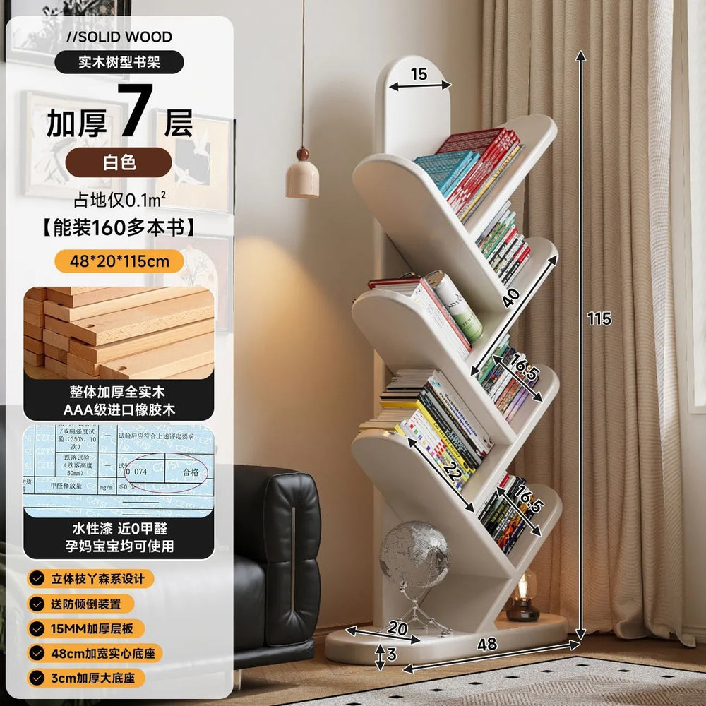 Solid wood bookshelf tree branch floor-standing bookcase storage rack living room wall bedside bedside table replacement bookshelf