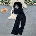 Sweatersuit women's fall and winter  new arrival lazy style fashion heavy industry embroiderloosepulloverknittingtops pants