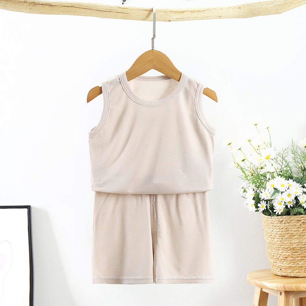 Kids vest suit summer ice silk shake cotton pajamas for boys and girls facial mask t home clothes baby shorts air conditioning clothes